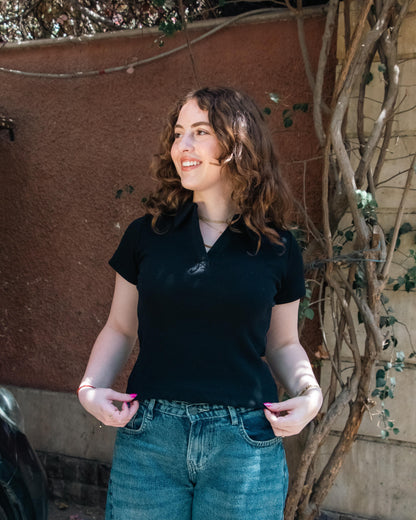 Black Open Collar Top