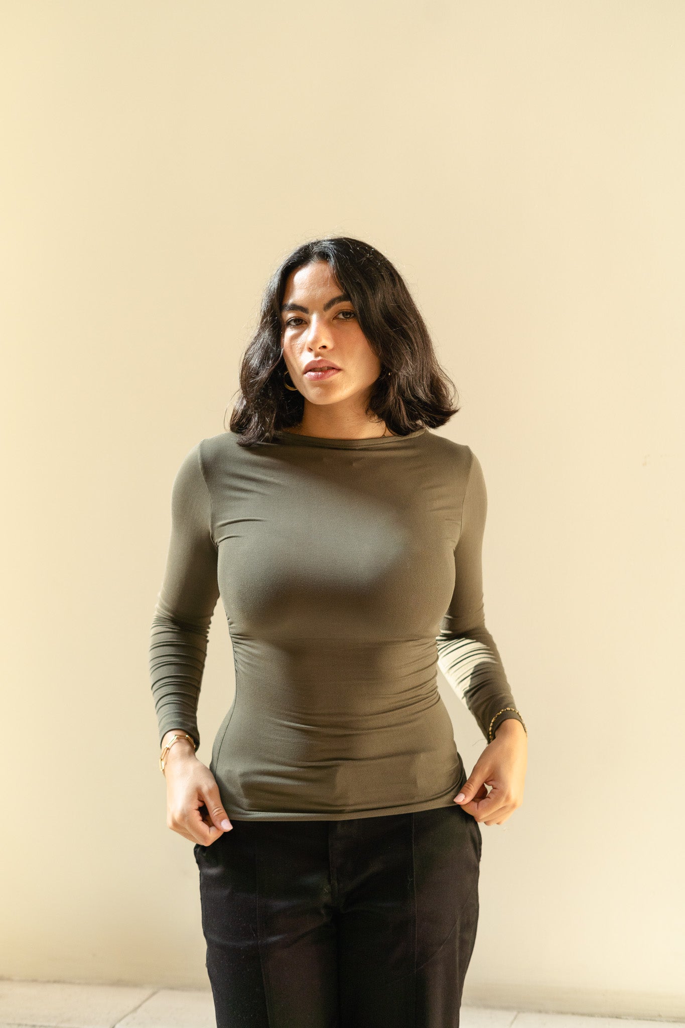 Olive Gathered Top